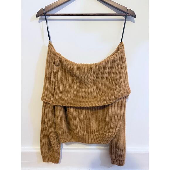 Lulu’s Cowl Knit Cropped Sweater Size Small Yellow/Brown - Picture 2 of 6